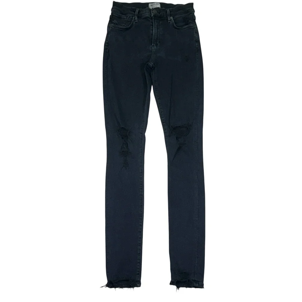 AGOLDE Premium Wash Dark Blue‎ Denim Jeans Distressed Raw Hem Skinny Size 25